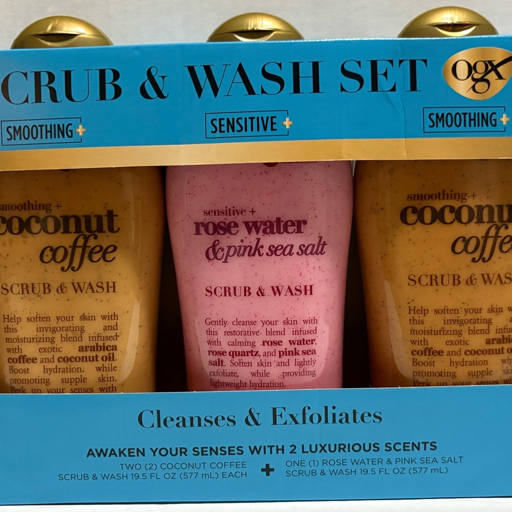 OGX Coconut Coffee and Rose Water Body Wash 3 Pack Bundle